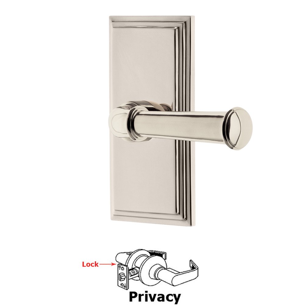 Grandeur Privacy Carre Plate with Georgetown Lever in Polished Nickel