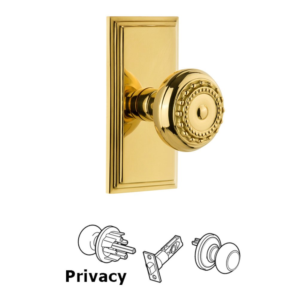 Grandeur Grandeur Carre Plate Privacy with Parthenon Knob in Polished Brass