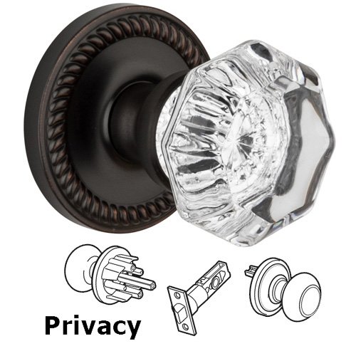 Grandeur Privacy Knob - Newport Rosette with Chambord Crystal Door Knob in Timeless Bronze
