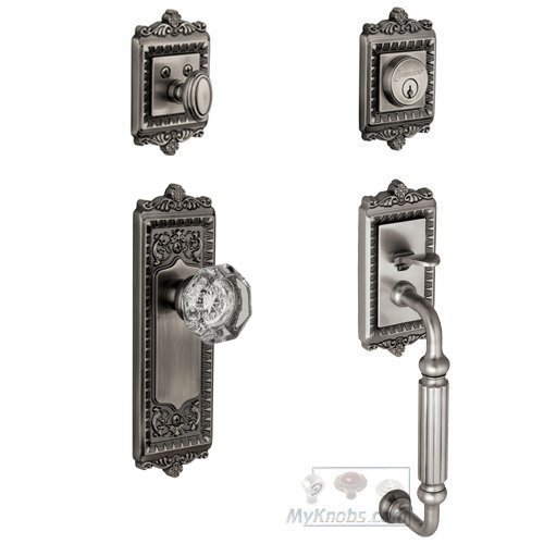 Grandeur Windsor with "F" Grip and Chambord Crystal Door Knob in Antique Pewter