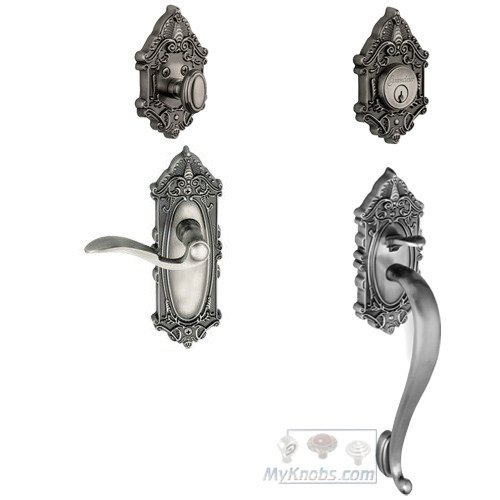 Grandeur Handleset - Grande Victorian "S" Grip and Bellagio Right Handed Lever in Antique Pewter