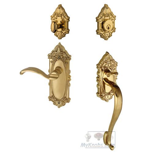 Grandeur Handleset - Grande Victorian "S" Grip and Bellagio Right Handed Lever in Lifetime Brass