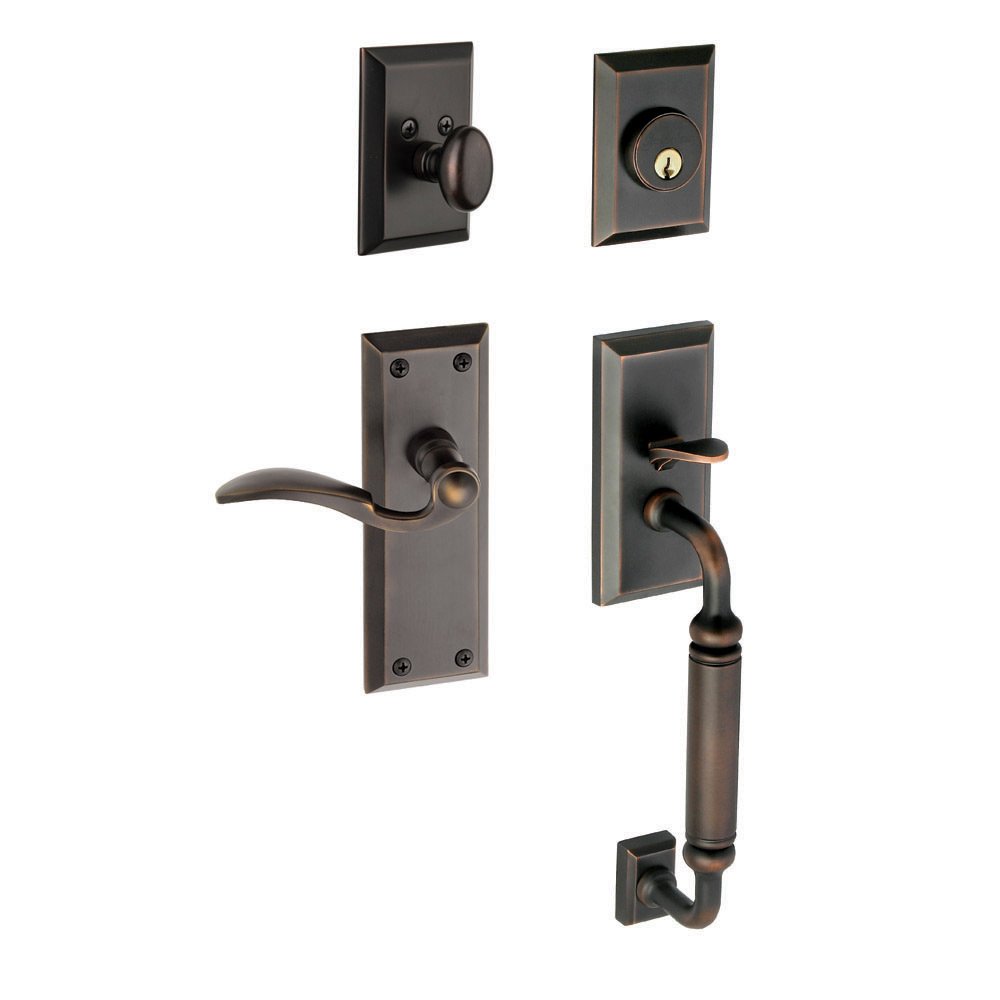 Grandeur Fifth Avenue with "C" Grip and Right Handed Bellagio Door Lever in Timeless Bronze