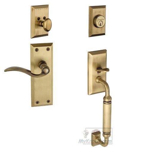 Grandeur Fifth Avenue with "C" Grip and Bellagio Right Handed Lever in Vintage Brass