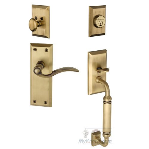 Grandeur Fifth Avenue with "C" Grip and Bellagio Left Handed Lever in Vintage Brass