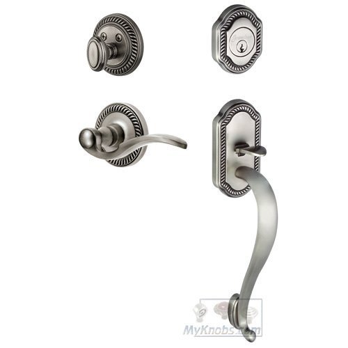 Grandeur Handleset - Newport with "S" Grip and Bellagio Left Handed Lever in Antique Pewter