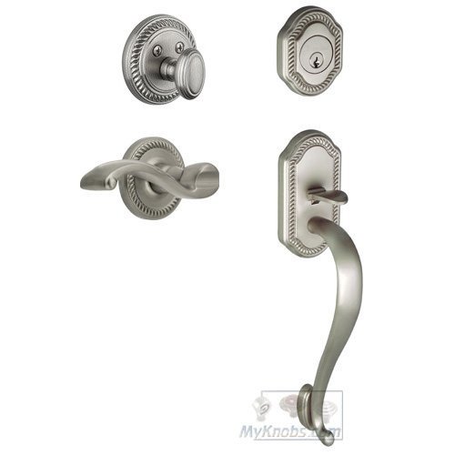 Grandeur Handleset - Newport with "S" Grip and Portofino Right Handed Lever in Satin Nickel
