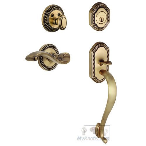 Grandeur Handleset - Newport with "S" Grip and Portofino Right Handed Lever in Vintage Brass