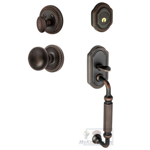 Grandeur Handleset - Newport with "F" Grip and Fifth Avenue Knob in Timeless Bronze