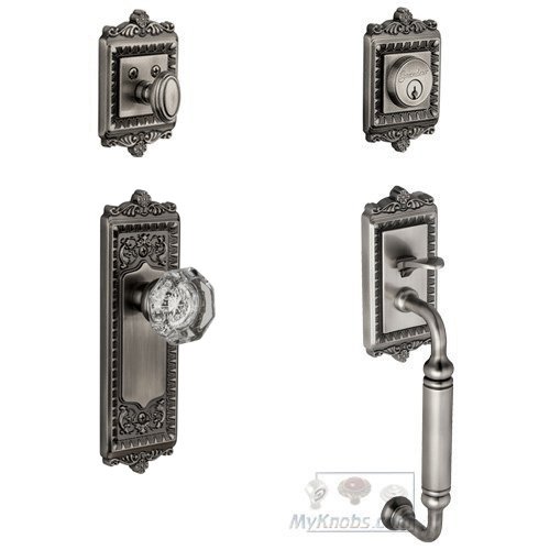 Grandeur Windsor with "C" Grip and Chambord Crystal Door Knob in Antique Pewter