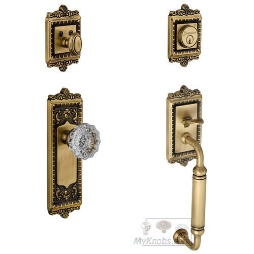 Grandeur Windsor with "C" Grip and Versailles Door Knob in Vintage Brass