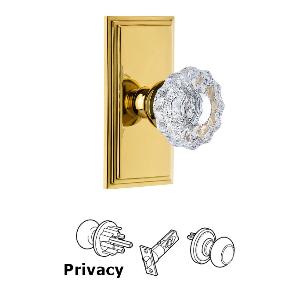 Grandeur Grandeur Carre Plate Privacy with Versailles Crystal Knob in Polished Brass