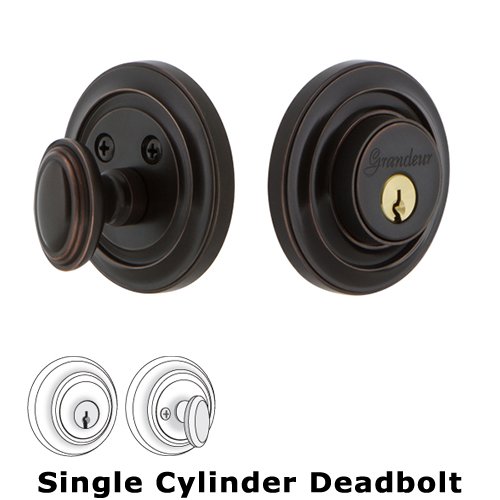Grandeur Grandeur Single Cylinder Deadbolt with Circulaire Plate in Timeless Bronze