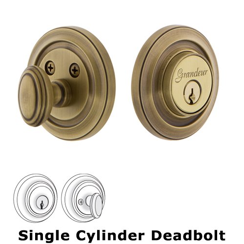 Grandeur Grandeur Single Cylinder Deadbolt with Circulaire Plate in Vintage Brass