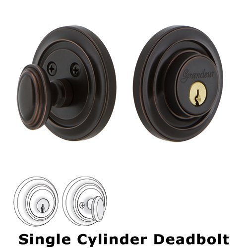 Grandeur Grandeur Single Cylinder Deadbolt with Circulaire Plate in Timeless Bronze