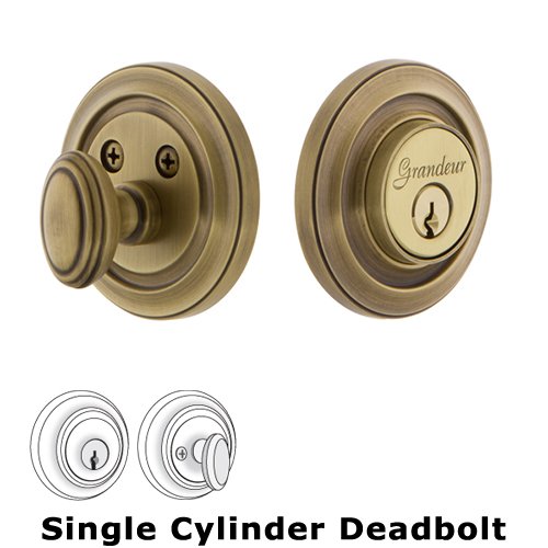 Grandeur Grandeur Single Cylinder Deadbolt with Circulaire Plate in Vintage Brass