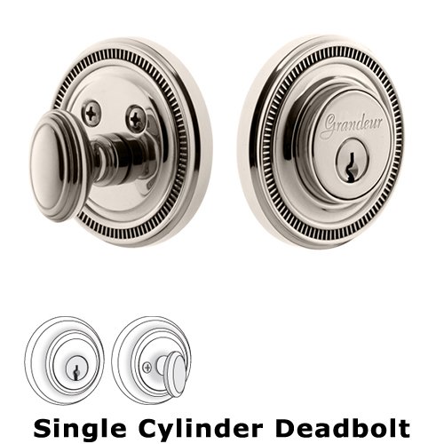 Grandeur Grandeur Single Cylinder Deadbolt with Soleil Plate in Polished Nickel