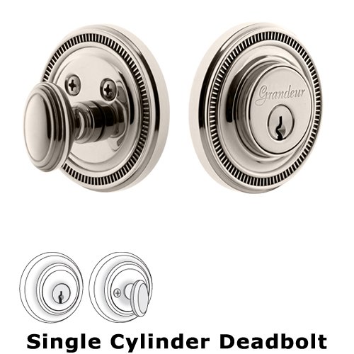 Grandeur Grandeur Single Cylinder Deadbolt with Soleil Plate in Polished Nickel