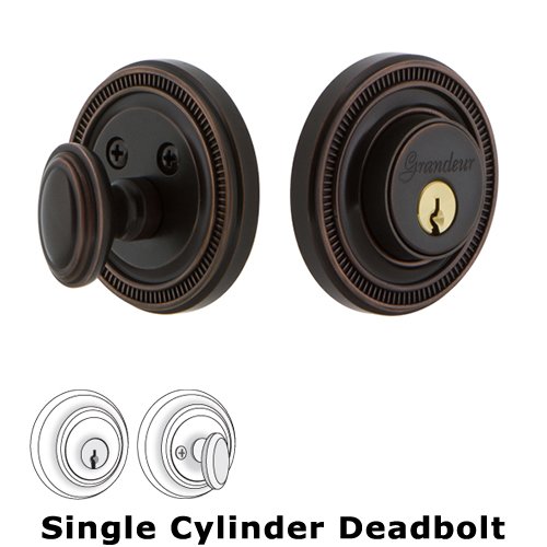 Grandeur Grandeur Single Cylinder Deadbolt with Soleil Plate in Timeless Bronze
