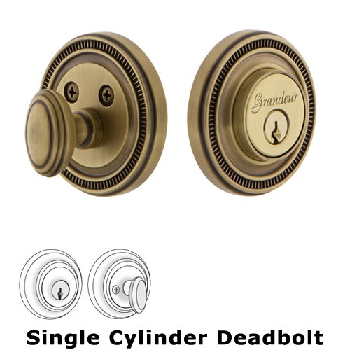 Grandeur Grandeur Single Cylinder Deadbolt with Soleil Plate in Vintage Brass