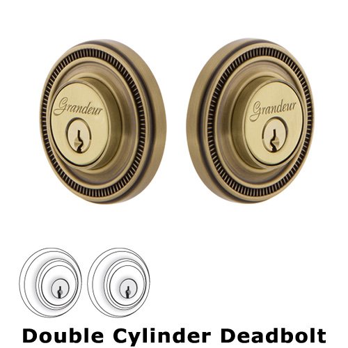 Grandeur Grandeur Double Cylinder Deadbolt with Soleil Plate in Vintage Brass