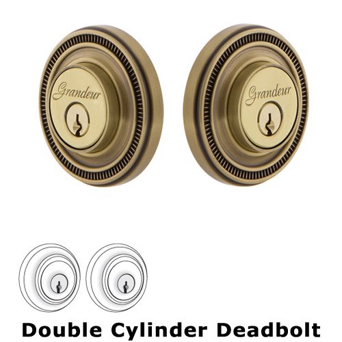 Grandeur Grandeur Double Cylinder Deadbolt with Soleil Plate in Vintage Brass