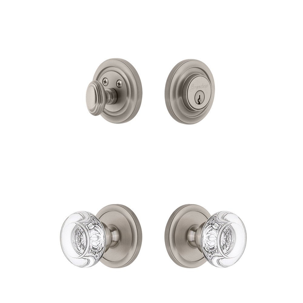 Grandeur Handleset - Circulaire Rosette With Bordeaux Crystal Knob & Matching Deadbolt In Satin Nickel