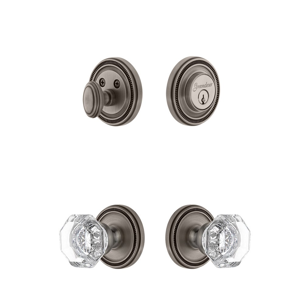 Grandeur Soleil Rosette With Chambord Crystal Knob & Matching Deadbolt In Antique Pewter