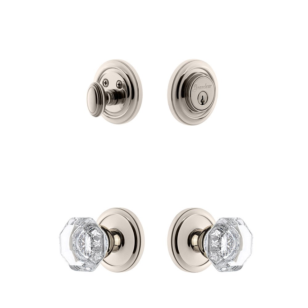 Grandeur Handleset - Circulaire Rosette With Chambord Crystal Knob & Matching Deadbolt In Polished Nickel