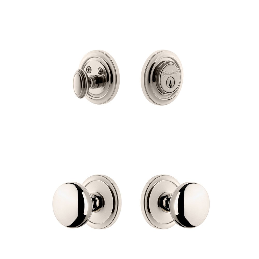 Grandeur Handleset - Circulaire Rosette With Fifth Avenue Knob & Matching Deadbolt In Polished Nickel