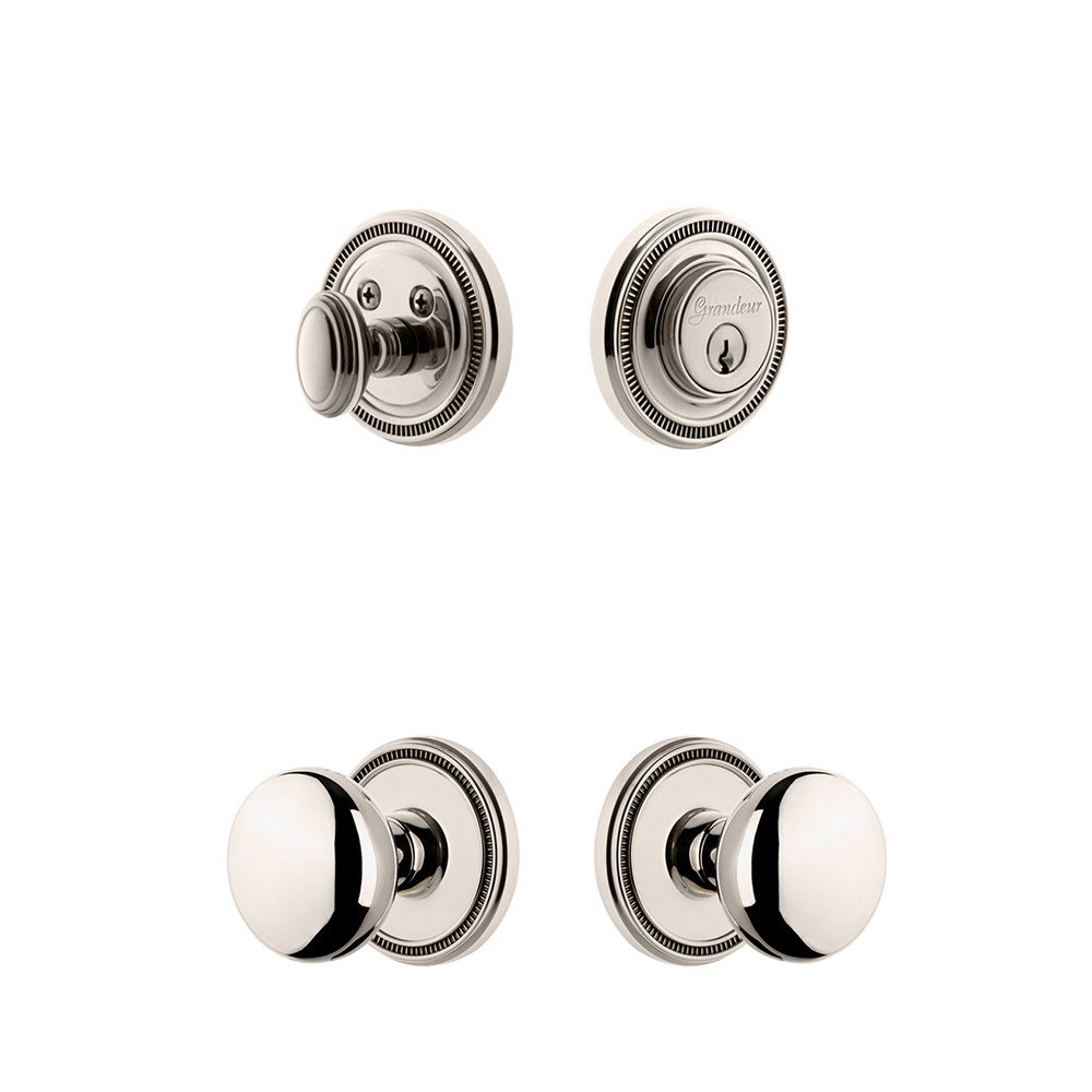 Grandeur Soleil Rosette With Fifth Avenue Knob & Matching Deadbolt In Polished Nickel