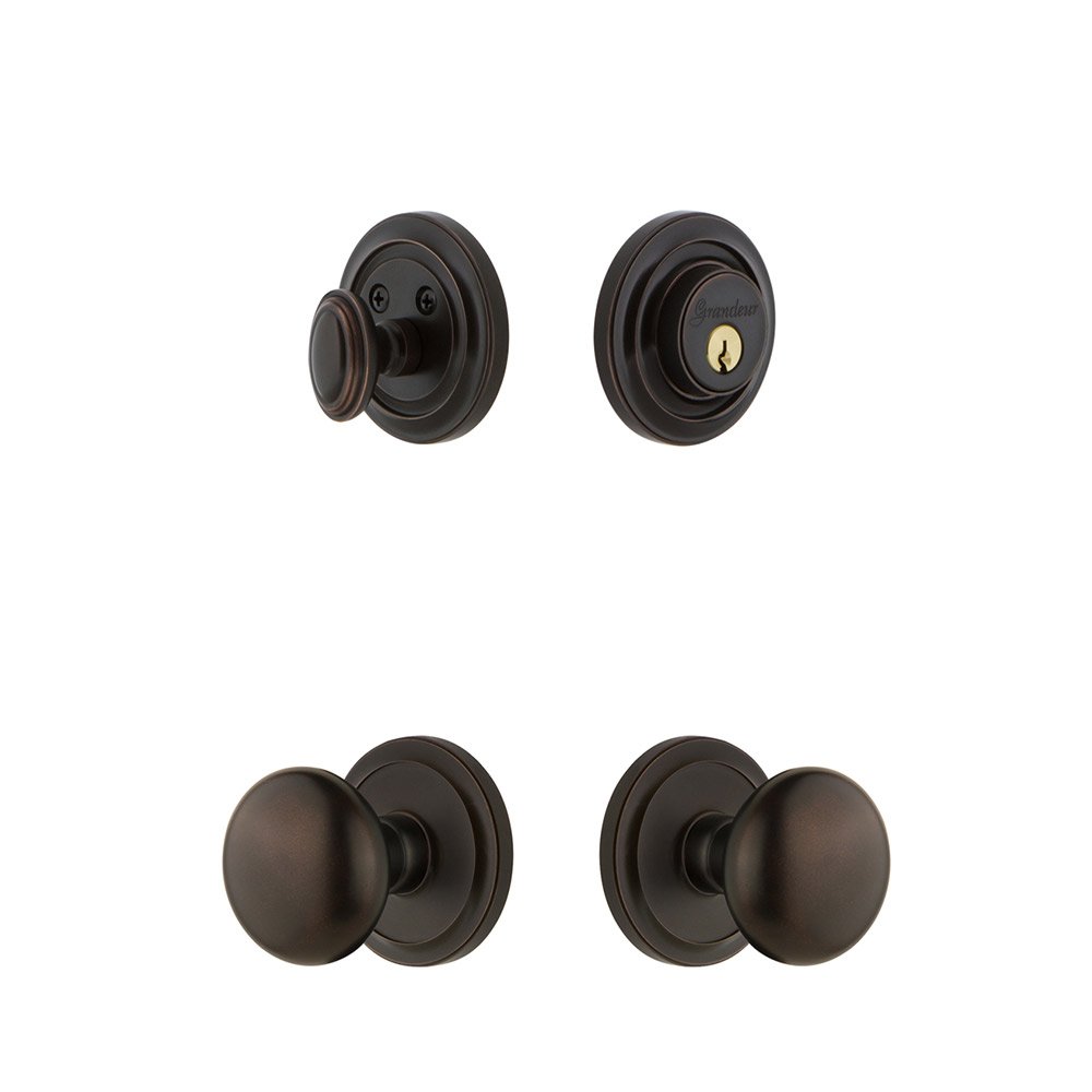 Grandeur Handleset - Circulaire Rosette With Fifth Avenue Knob & Matching Deadbolt In Timeless Bronze