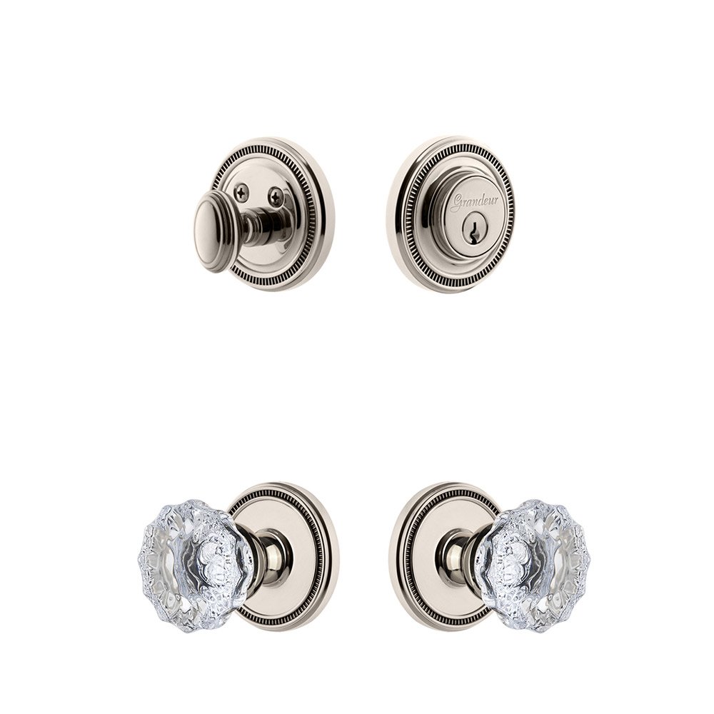 Grandeur Soleil Rosette With Fontainebleau Crystal Knob & Matching Deadbolt In Polished Nickel