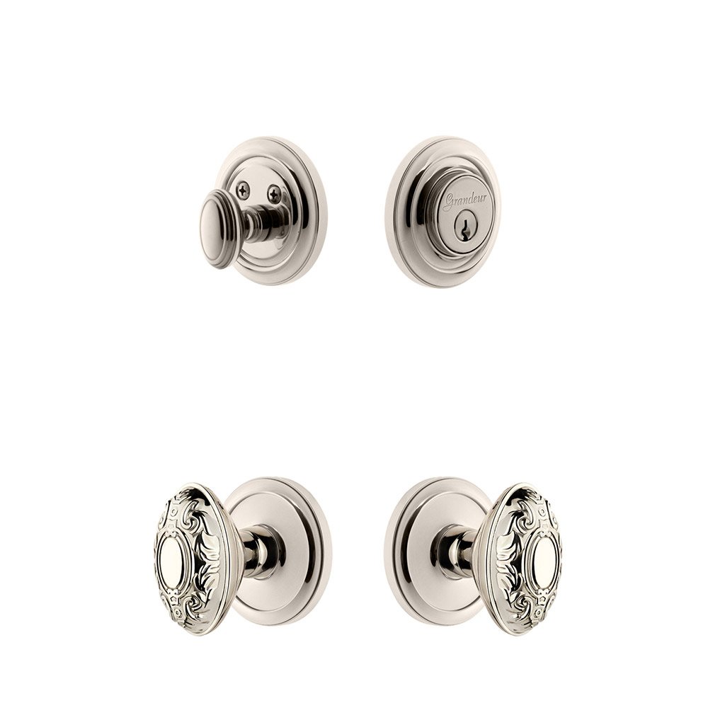 Grandeur Circulaire Rosette With Grande Victorian Knob & Matching Deadbolt In Polished Nickel