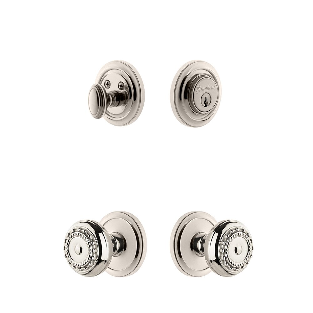Grandeur Handleset - Circulaire Rosette With Parthenon Knob & Matching Deadbolt In Polished Nickel