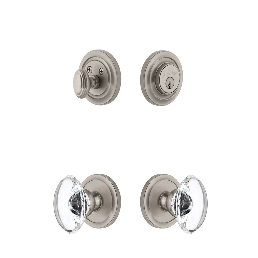 Grandeur Handleset - Circulaire Rosette With Provence Crystal Knob & Matching Deadbolt In Satin Nickel