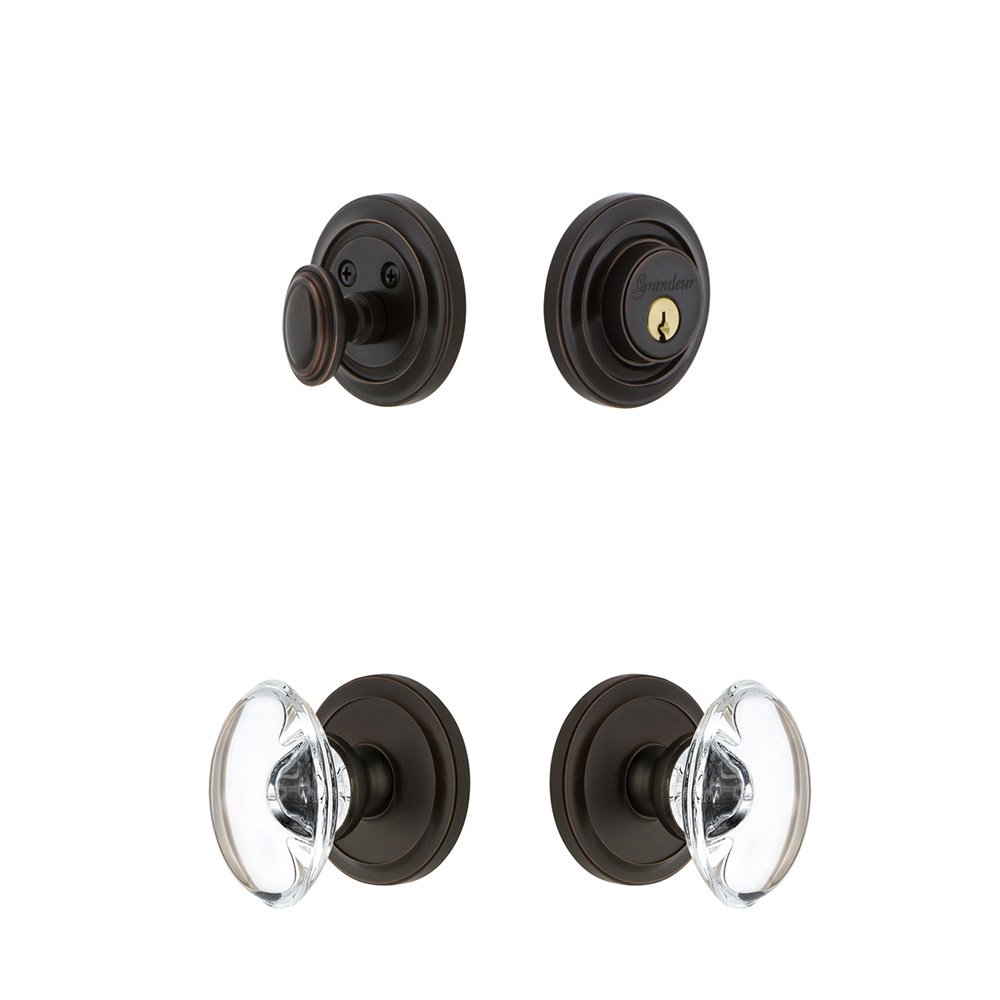 Grandeur Handleset - Circulaire Rosette With Provence Crystal Knob & Matching Deadbolt In Timeless Bronze