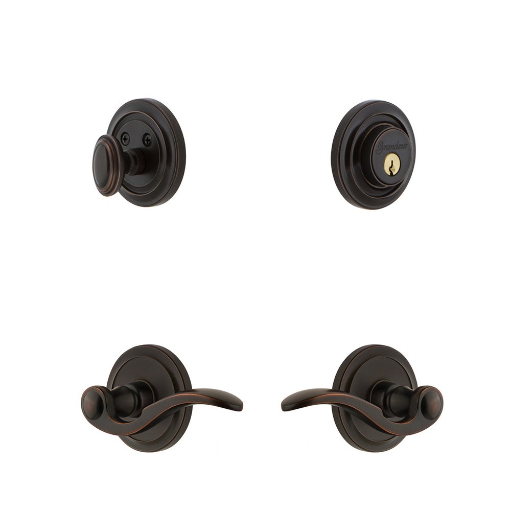 Grandeur Handleset - Circulaire Rosette With Bellagio Lever & Matching Deadbolt In Timeless Bronze