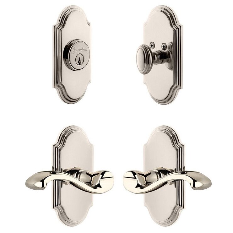 Grandeur Handleset - Arc Plate With Portfino Lever & Matching Deadbolt In Polished Nickel