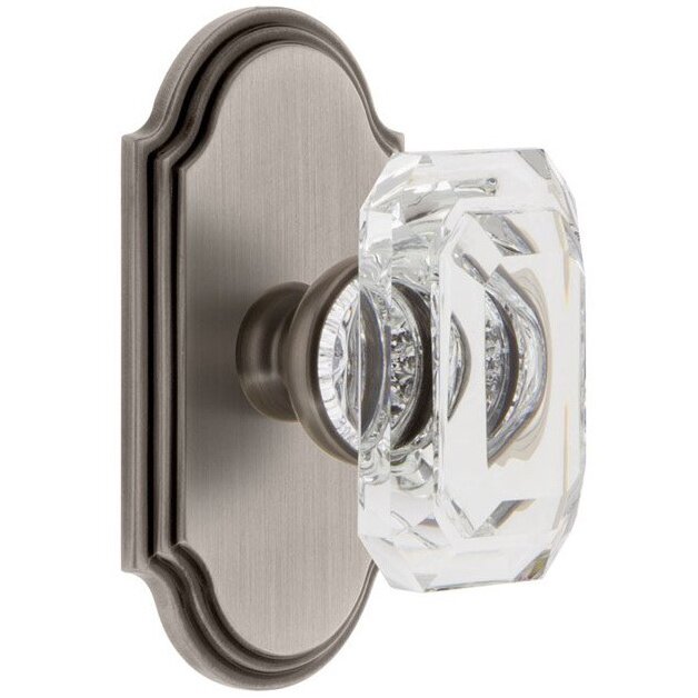 Grandeur Arc - Passage Knob with Baguette Clear Crystal Knob in Antique Pewter