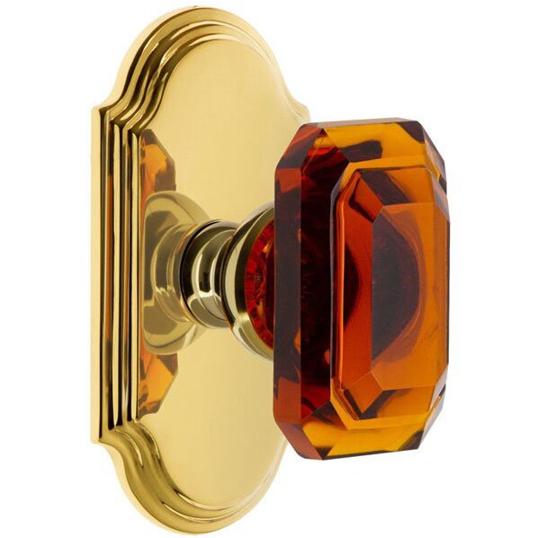 Grandeur Arc - Passage Knob with Baguette Amber Crystal Knob in Polished Brass