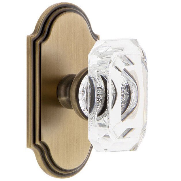 Grandeur Arc - Passage Knob with Baguette Clear Crystal Knob in Vintage Brass