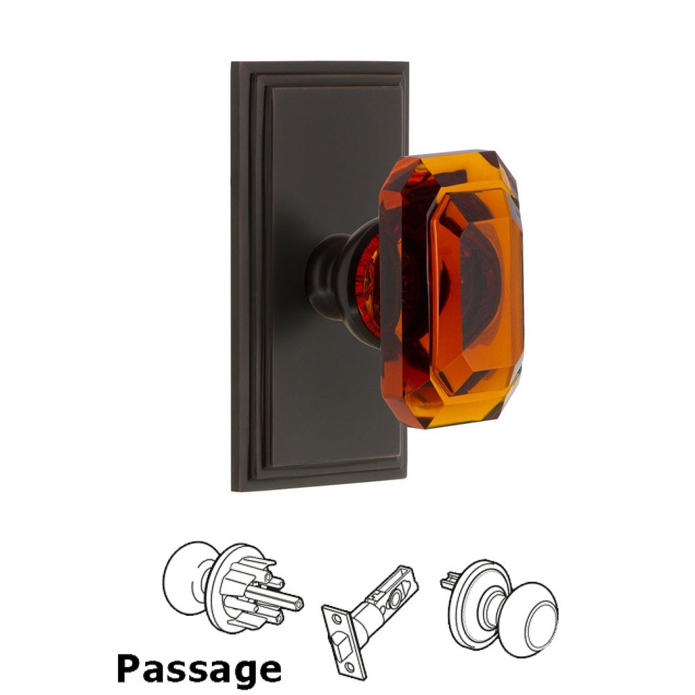 Grandeur Carre - Passage Knob with Baguette Amber Crystal Knob in Timeless Bronze