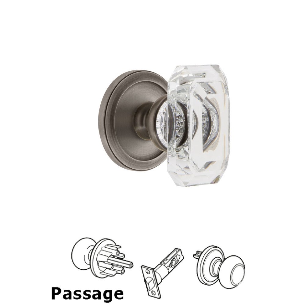Grandeur Circulaire - Passage Knob with Baguette Clear Crystal Knob in Antique Pewter