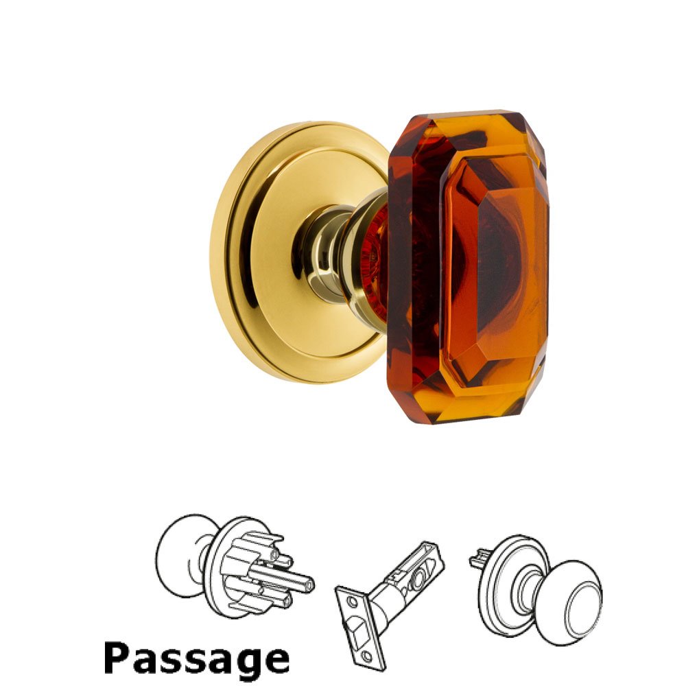 Grandeur Circulaire - Passage Knob with Baguette Amber Crystal Knob in Lifetime Brass