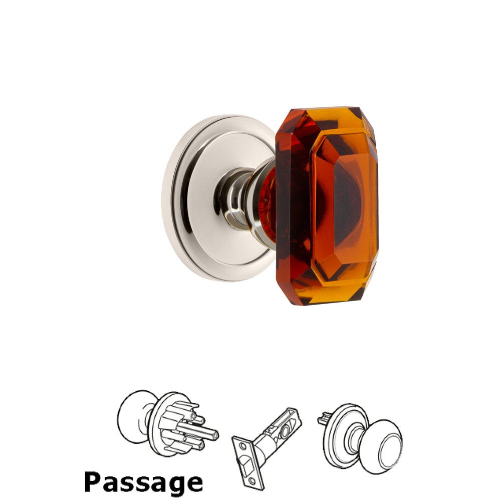Grandeur Circulaire - Passage Knob with Baguette Amber Crystal Knob in Polished Nickel