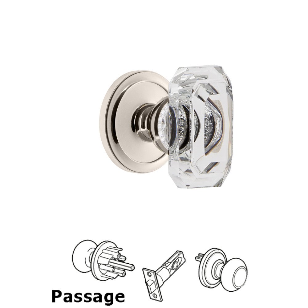 Grandeur Circulaire - Passage Knob with Baguette Clear Crystal Knob in Polished Nickel