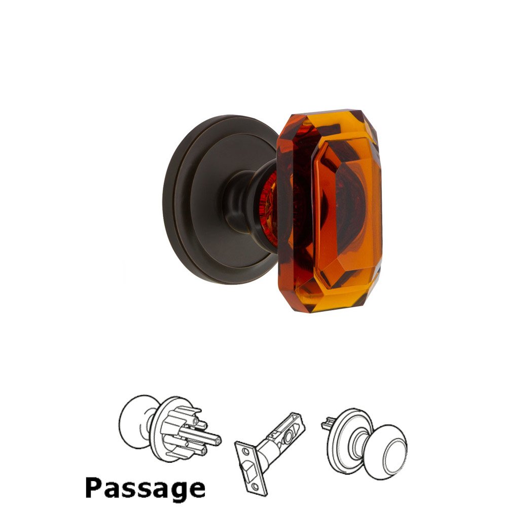 Grandeur Circulaire - Passage Knob with Baguette Amber Crystal Knob in Timeless Bronze