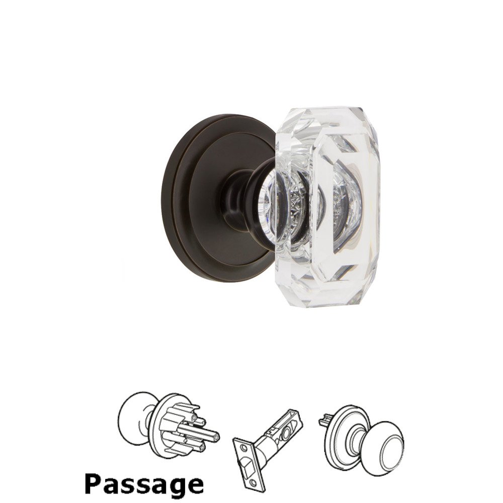 Grandeur Circulaire - Passage Knob with Baguette Clear Crystal Knob in Timeless Bronze