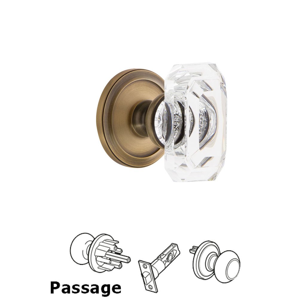 Grandeur Circulaire - Passage Knob with Baguette Clear Crystal Knob in Vintage Brass